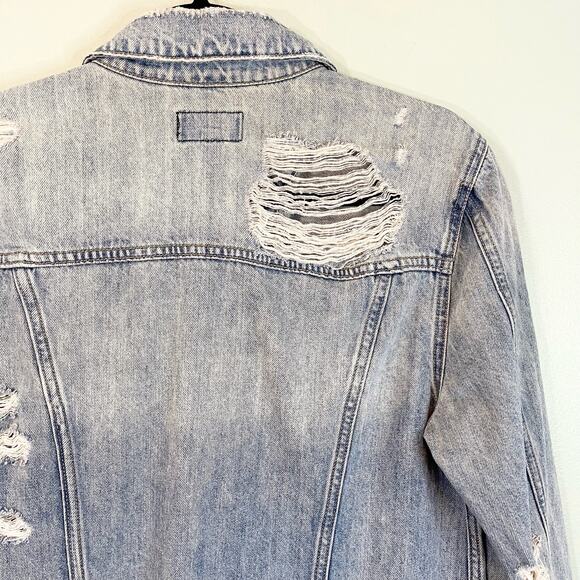 Lucky Brand Women Light Blue Long Sleeve Distressed Denim Button Up Shirt Medium - Picture 8 of 11